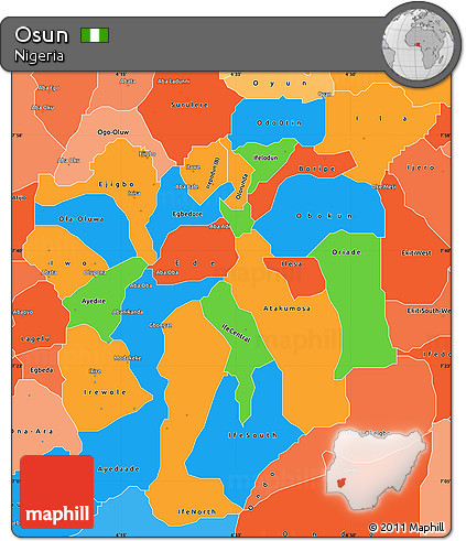 Political Simple Map of Osun, political shades outside