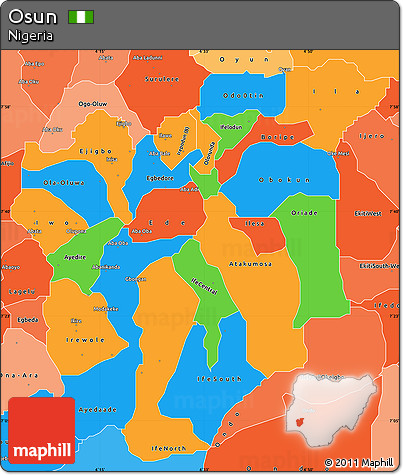 Political Simple Map of Osun, political shades outside