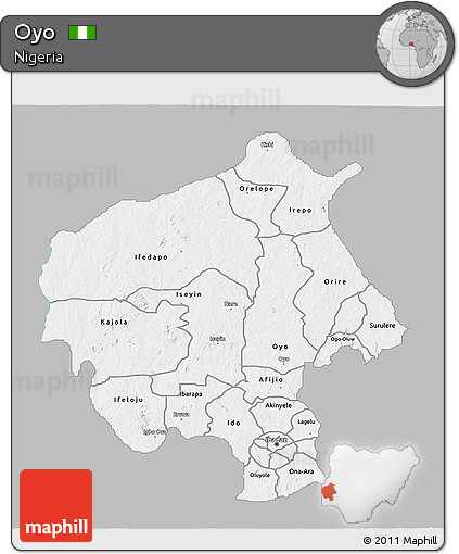 Gray 3D Map of Oyo, single color outside