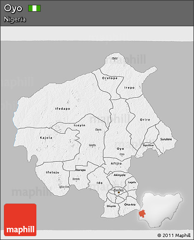 Gray 3D Map of Oyo, single color outside