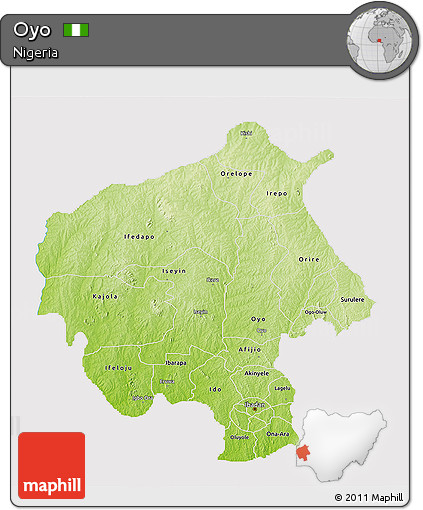 Physical 3D Map of Oyo, cropped outside