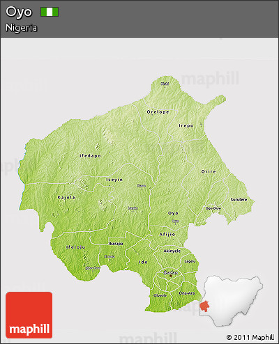 Physical 3D Map of Oyo, cropped outside