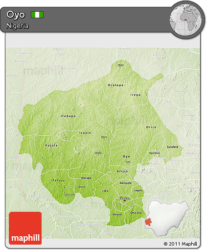 Physical 3D Map of Oyo, lighten