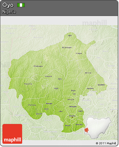 Physical 3D Map of Oyo, lighten