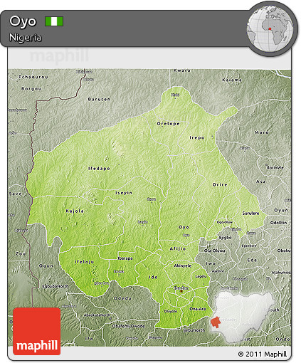 Physical 3D Map of Oyo, semi-desaturated