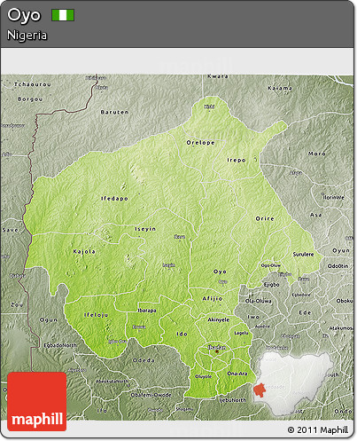 Physical 3D Map of Oyo, semi-desaturated