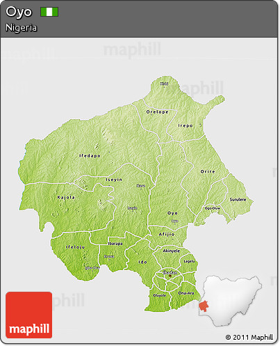 Physical 3D Map of Oyo, single color outside