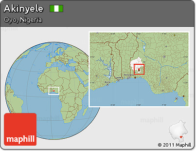 Savanna Style Location Map of Akinyele, highlighted parent region