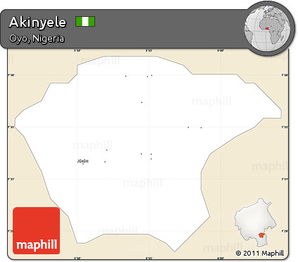 Classic Style Simple Map of Akinyele, single color outside