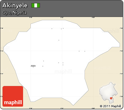 Classic Style Simple Map of Akinyele, single color outside