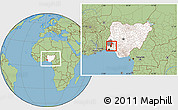 Savanna Style Location Map of Egbeda, highlighted country, highlighted parent region, within the entire country