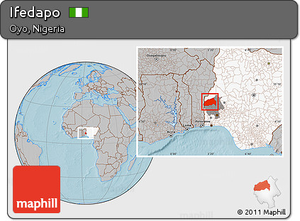 Gray Location Map of Ifedapo, highlighted country, highlighted parent region, hill shading