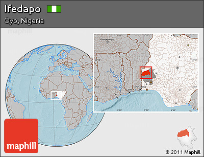 Gray Location Map of Ifedapo, highlighted country, highlighted parent region, hill shading