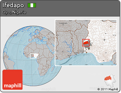 Gray Location Map of Ifedapo, highlighted country, highlighted parent region, hill shading