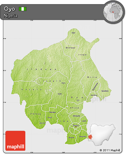 Physical Map of Oyo, single color outside