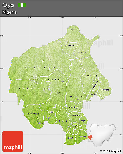 Physical Map of Oyo, single color outside