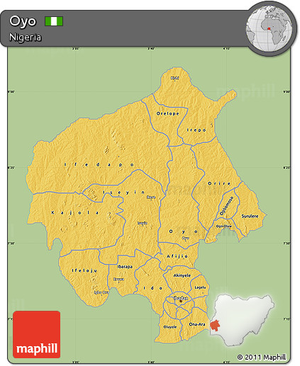 Savanna Style Map of Oyo, single color outside