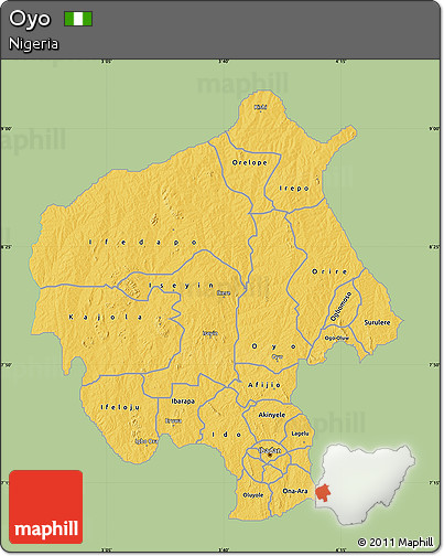 Savanna Style Map of Oyo, single color outside