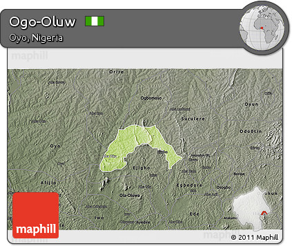 Physical 3D Map of Ogo-Oluw, darken, semi-desaturated