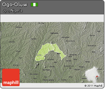 Physical 3D Map of Ogo-Oluw, darken, semi-desaturated