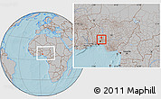 Gray Location Map of Ogo-Oluw, within the entire country, hill shading