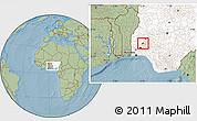 Savanna Style Location Map of Ogo-Oluw, highlighted country, hill shading