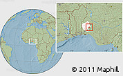 Savanna Style Location Map of Ogo-Oluw, highlighted parent region, hill shading