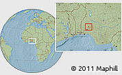 Savanna Style Location Map of Ogo-Oluw, hill shading