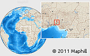 Shaded Relief Location Map of Ogo-Oluw, within the entire country