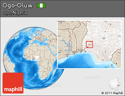 Shaded Relief Location Map of Ogo-Oluw, highlighted country