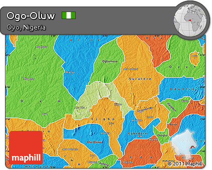 Physical Map of Ogo-Oluw, political outside