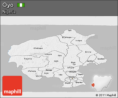 Gray Panoramic Map of Oyo, single color outside