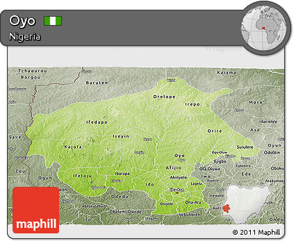 Physical Panoramic Map of Oyo, semi-desaturated