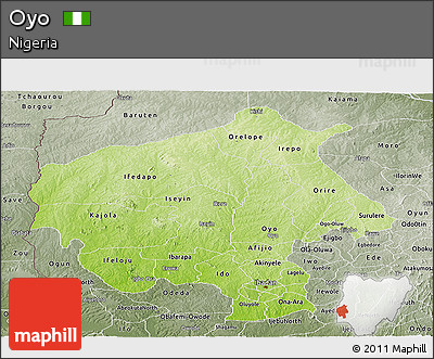 Physical Panoramic Map of Oyo, semi-desaturated