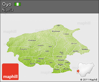 Physical Panoramic Map of Oyo, single color outside