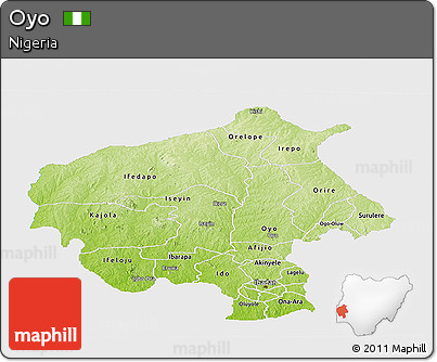 Physical Panoramic Map of Oyo, single color outside