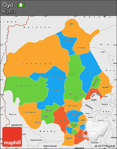 Political Simple Map of Oyo, single color outside, borders and labels