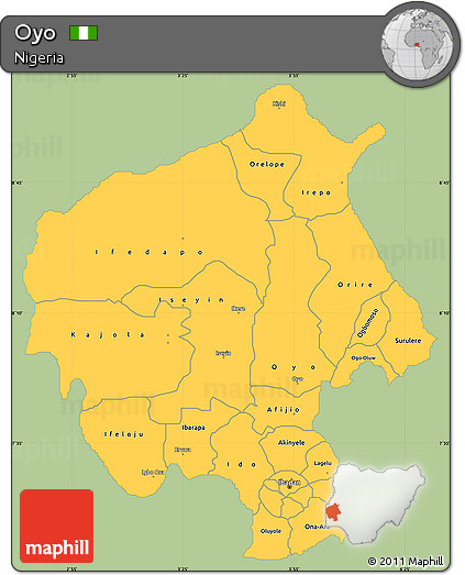 Savanna Style Simple Map of Oyo, single color outside