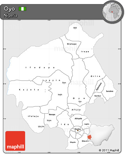 Silver Style Simple Map of Oyo, single color outside