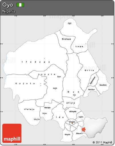 Silver Style Simple Map of Oyo, single color outside