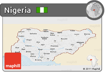 Classic Style Panoramic Map of Nigeria, single color outside