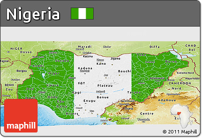 Flag Panoramic Map of Nigeria, physical outside, bathymetry sea