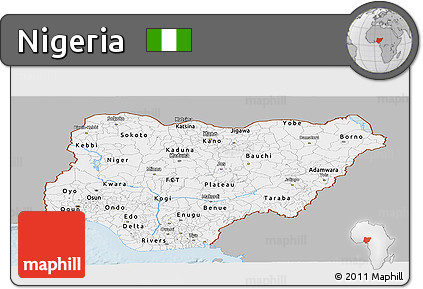 Gray Panoramic Map of Nigeria, single color outside