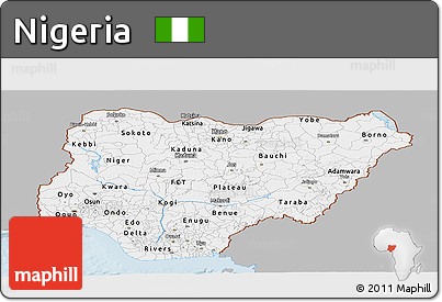 Gray Panoramic Map of Nigeria, single color outside