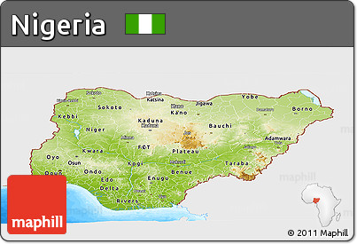 Physical Panoramic Map of Nigeria, single color outside, bathymetry sea