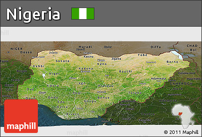 Satellite Panoramic Map of Nigeria, darken