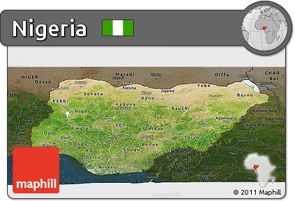 Satellite Panoramic Map of Nigeria, darken