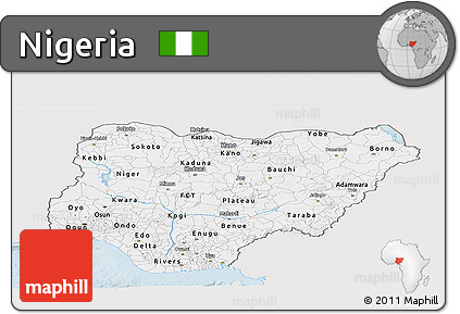 Silver Style Panoramic Map of Nigeria, single color outside
