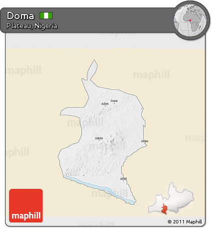 Classic Style 3D Map of Doma, single color outside