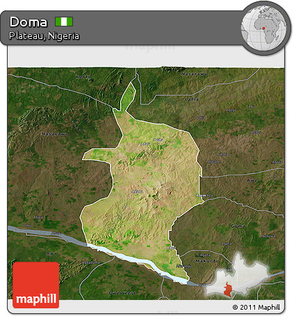 Satellite 3D Map of Doma, darken